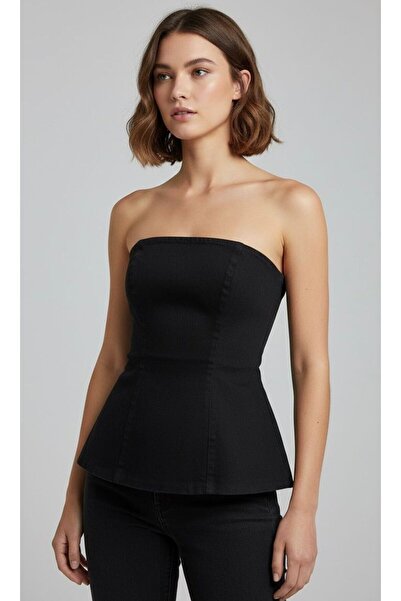 harmony_byharmony Denim Straplez Fermuarlı Siyah Büstiyer