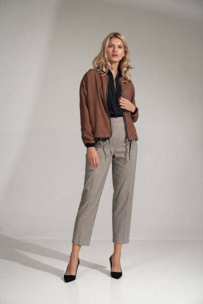 Figl Wide-leg, high-waisted, textile trousers with a checkered pattern, M720, size S