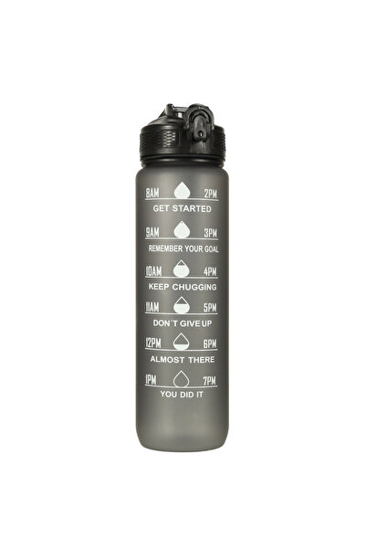 zola 1000 ml water bottle with straw, stickers, locking lid, time marker, durable handle, black