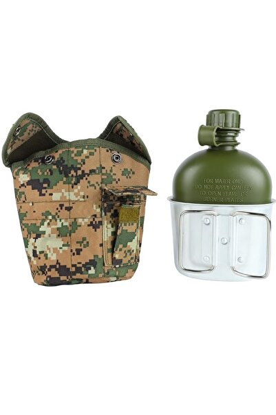 zola Water container, cover and cup included, 1 l, military model, plastic and aluminum, army brown