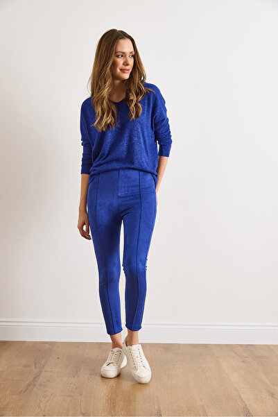 Olalook Women's Cobalt Blue Suede Rider Leggings Tyt-19000041