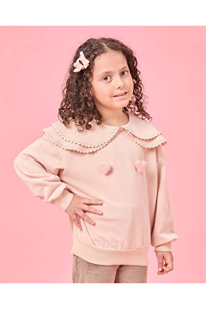 REDTAG Girls Pink Collar Sweatshirt With Hair Clip
