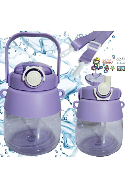 zola Water bottle with straw for children, locking system with lid, 1000 ml, strap for easy carrying