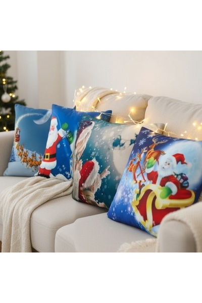 OEM Husă de pernă cadou imprimată digitală cu tematică de Anul Nou Moș Crăciun 4 buc.