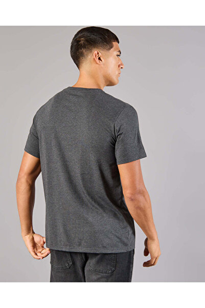 REDTAG Men Charcoal Printed Basic T-Shirt