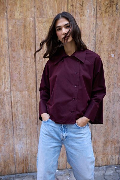 ossons Wide Collar Oversized Poplin Shirt