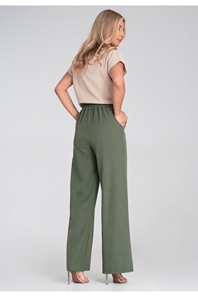 Figl Wide Leg Pants with Elastic Waist - Women's Suit Pants - Green M1197 size S/M