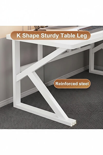 NZONE STORE Large gaming desk, K-shaped gaming table, 120cm white gaming workstation