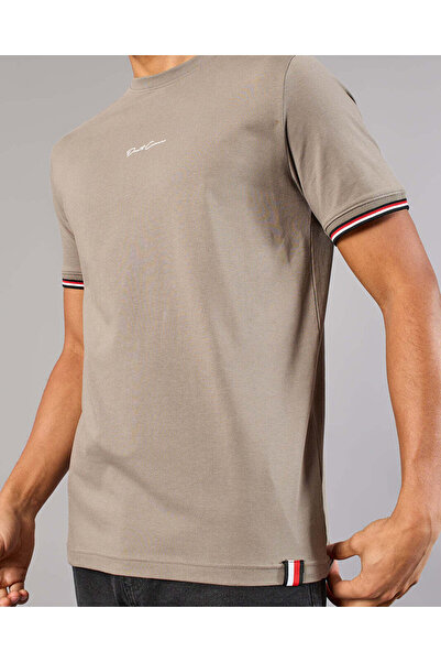 REDTAG Men Taupe Embellished T-Shirt