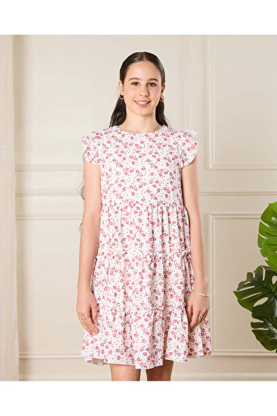 REDTAG فستان زهري أبيض للفتيات الكبيرات