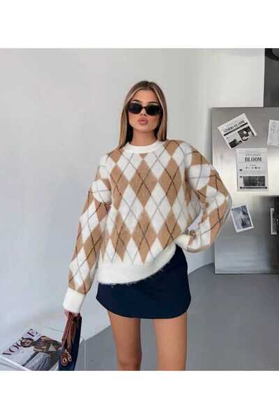 METLAM TEKSTİL Diamond pattern bicycle collar knit sweater
