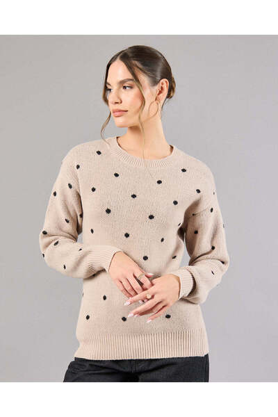 REDTAG Women Beige Dotted Sweater
