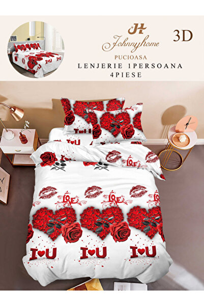 FIONNA.RO Lenjerie Bumbac Satinat 1 Persoana 3D - I Love You