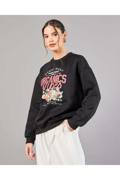 REDTAG سويت شيرت نسائي أسود مطبوع