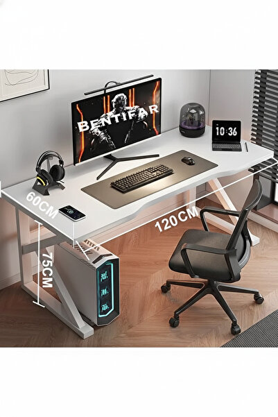 NZONE STORE Large gaming desk, K-shaped gaming table, 120cm white gaming workstation