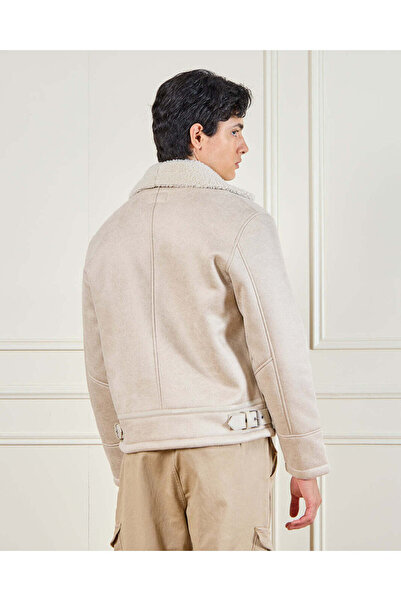 REDTAG Men Beige Suede Aviator With Sherpa Lining