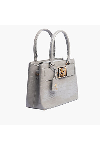 Beverly Hills Polo Club Textured Tote Bag with Detachable Chain Strap and Zip Closure