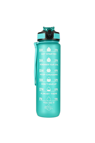zola 1000 ml water bottle with straw, locking lid, time marker, durable handle, green