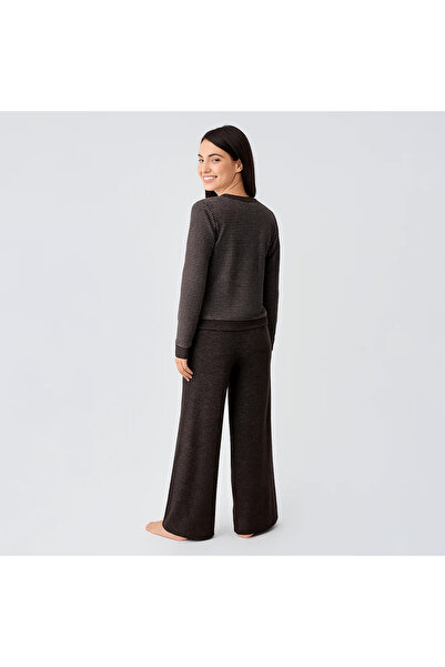 Penelope Softnest Long Sleeve Soft Textured Viscose Pajama Set - Brownl