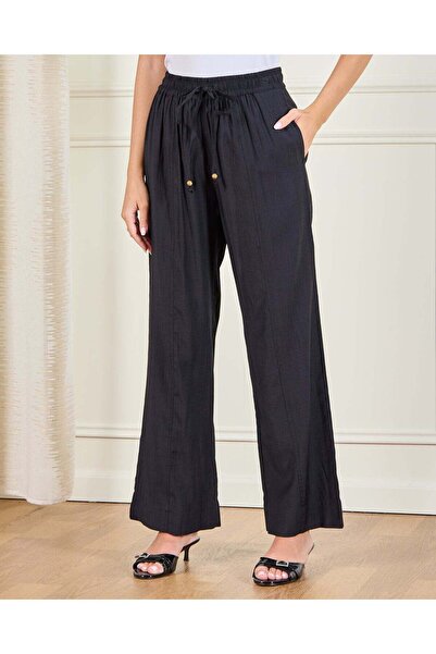 REDTAG Women Black Drawstring Wide-Leg Pants