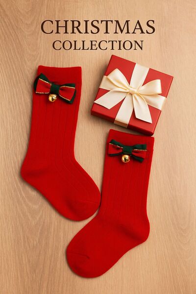 Victorino Christmas Long Socks with Bow and Bell 2-4 Years