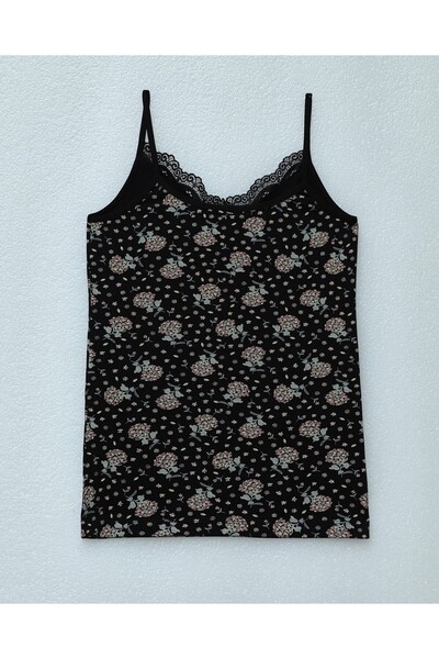 Modamorfo Lace Patterned Tank Top with Rope Straps - Black