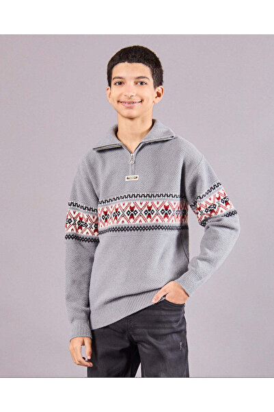REDTAG سويت شيرت رمادي بنصف سحاب للأولاد الكبار