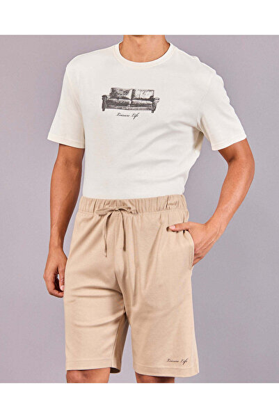 REDTAG Men Ivory And Beige Printed Pyjama Set (2 Piece)