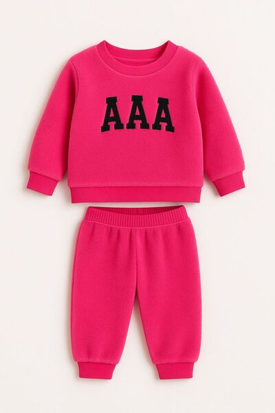 Oz Baby Embroidered Boys and Girls Unisex Feather Plush Fleece 2-Piece Set