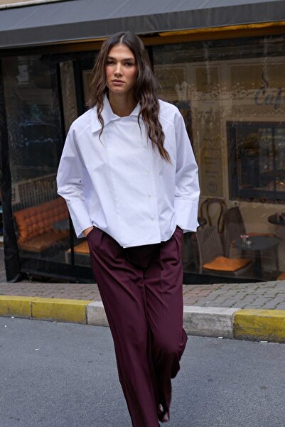 ossons Wide Collar Oversized Poplin Shirt