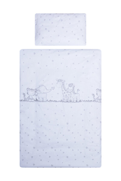 Beberoyal Set de lenjerie de pat din bumbac, 5 piese, pentru saltea 120x60 cm, Safari Friends Alb (Beberoyal LJ-005-105)