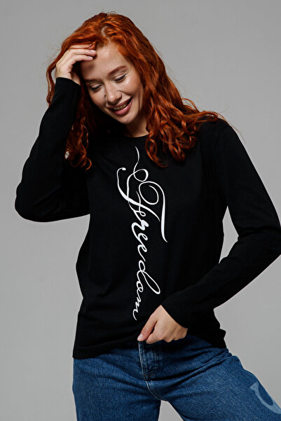 ELNOYA سويت شيرت مريح بأكمام طويلة للجنسين باللون الأبيض مطبوع باسيك