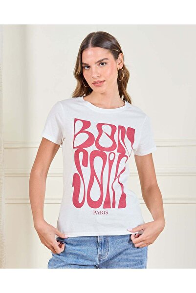 REDTAG تي شيرت نسائي أبيض مطبوع