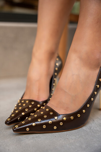 LAMİNTA Cariel Bitter Brown Leather Women's Trock Heeled Shoes