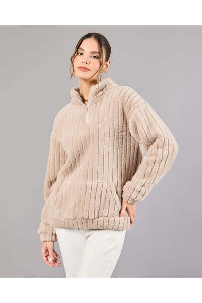 REDTAG Women Beige Textured Sweatshirt