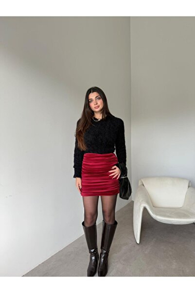 Bade Butik Fusta roșie drapat Mini