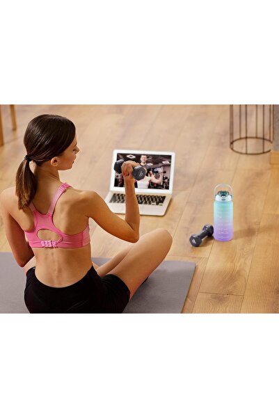 zola 2000 ml water bottle with straw, locking lid, time marker, durable handle, turquoise/moon