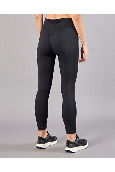 REDTAG Women Black Back Rouching Seamless Active Leggings