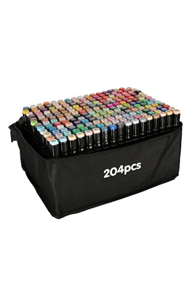 OEM Set of 204 Dual-Tip Alcohol Markers with Storage Bag and Plastic Stand, Multicolor