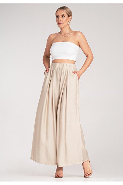 Figl High Waist Wide Leg Pants - Women's Summer Pants - Beige Pants M1158 r. Universal