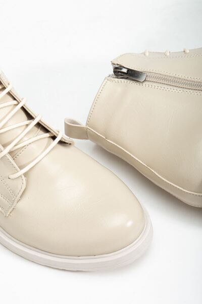 Budi 165-225 Beige Yanki Lace-Up Zippered Daily Women's Boots