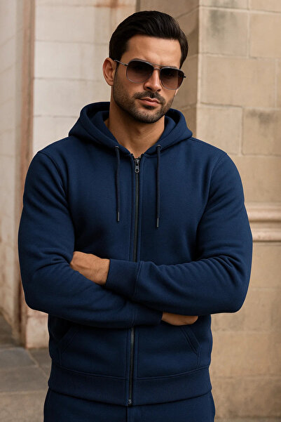 DAMGA JEANS Men's Winter Pocketed Blue Oversized Sweatshirt