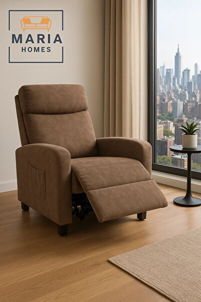 MARIA HOMES Modern Brown Recliner Chair with Footrest – Soft Fabric Relax Chair for Living Room