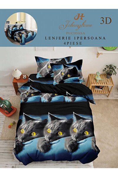 FIONNA.RO Lenjerie Bumbac Satinat 1 Persoana 3D - Pisisca Fifi