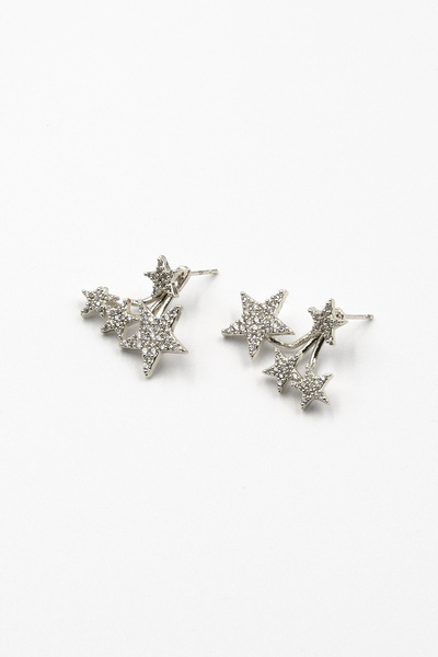Sose Moda Multi-Star Silver Vip Earrings – Zircon Stone, Sparkling and Screw-Back Design