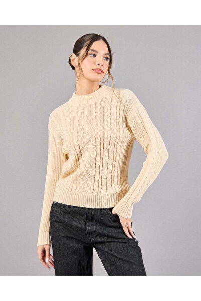 REDTAG Women Cream Jacquard Knit Pullover