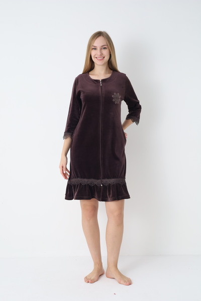 ROMEO LİFE Women's Cotton Velvet Zippered Winter Dress 3716