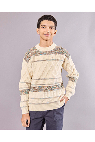 REDTAG سويت شيرت كريمي بياقة دائرية للأولاد الكبار