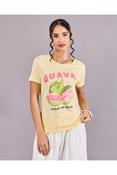 REDTAG Women Yellow Printed T-Shirt