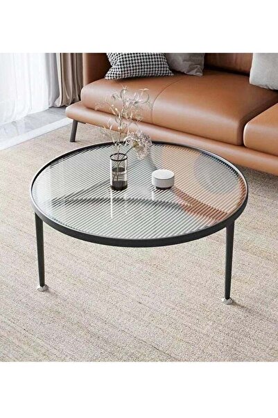 C&C Home Nordic Japanese Tempered Glass Round Coffee Table Black 70x70x45cm